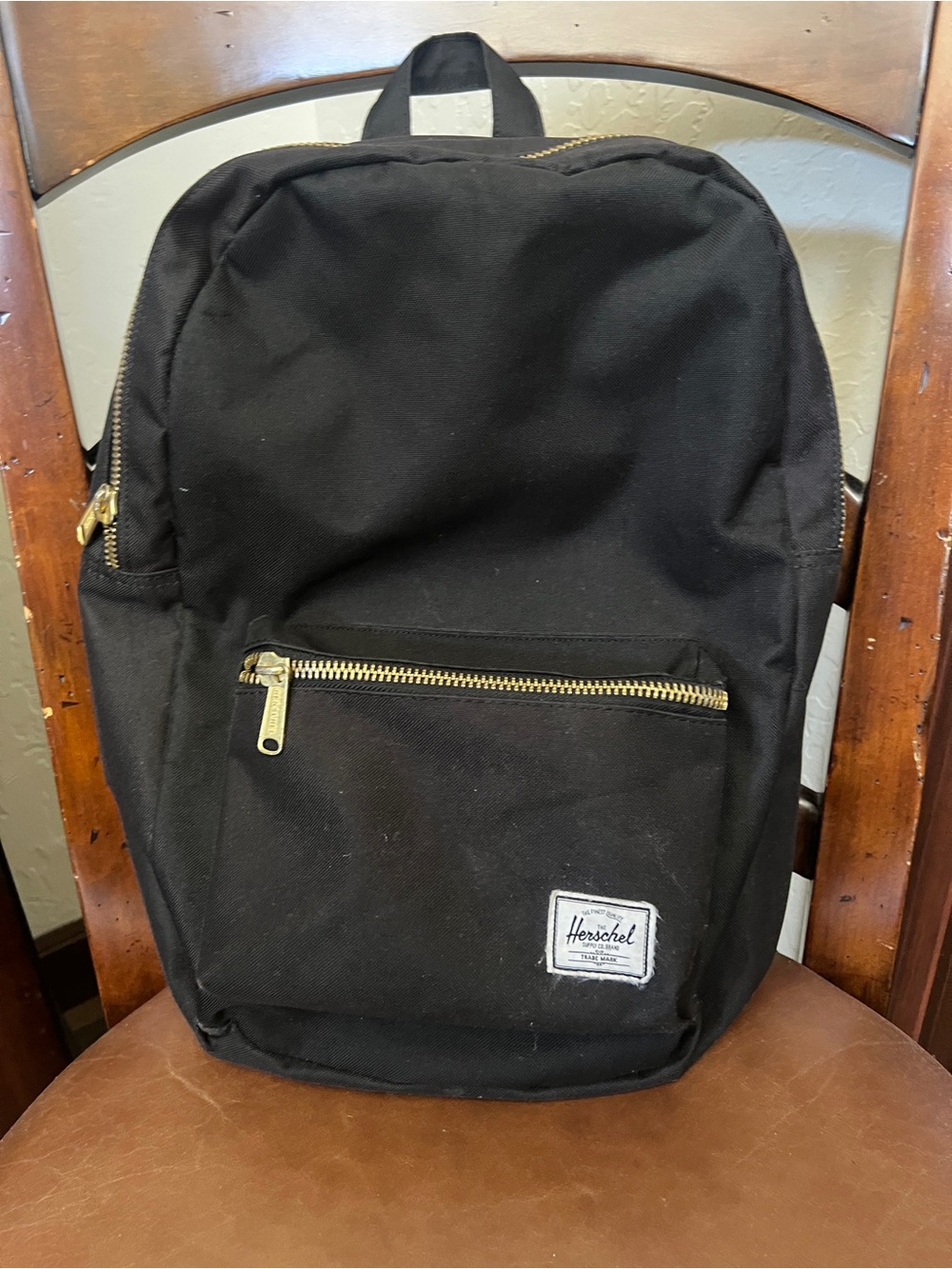 Herschel Black Backpack Gold Hardware Red Striped Lining Casual Travel